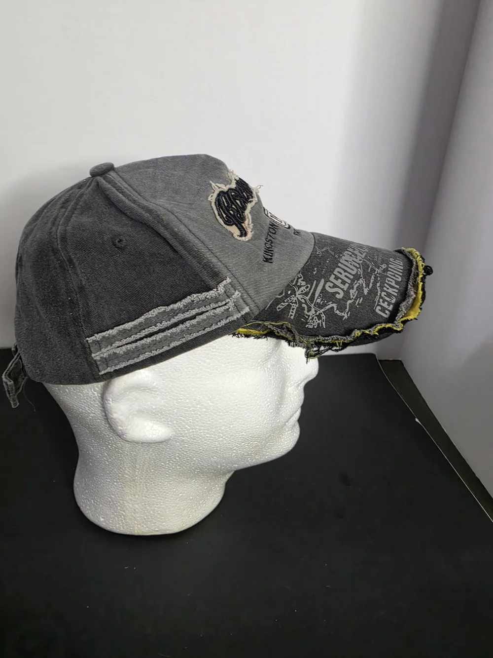 Grey Distressed Rock Shark Embroidered Cap with Yellow Trim